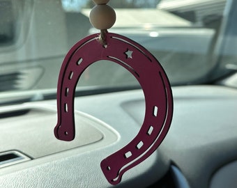 Horse Shoe Car Charm / Horse Shoe Rearview Mirror Charm / Horse Shoe Wooden Charm / Horse Shoe Wooden Ornament / Horse Wooden Car Charm