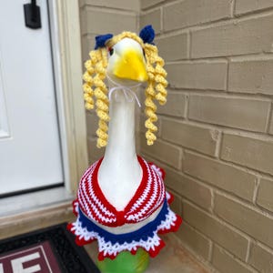 Silly Porch Goose 4th Of July Outfit - Goose Statue American Gear - Wig Tube Top and Skirt - Yard Art Clothing - Crochet Clothing For Goose