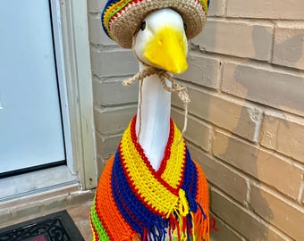 Crochet Porch Goose Cinco De Mayo Outfit – Sombrero & Poncho Yard Art Clothing - Yard Art Clothing - Crochet Clothing For Goose