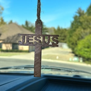 Jesus Cross Car Charm / Cross Rearview Mirror Charm / Jesus Cross Shoe Wooden Charm / Cross Jesus Wooden Ornament / Jesus Wooden Car Charm