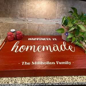 Happiness Is Homemade (Family Name Custom) - Handmade - Custom - Stove Top Box Cover - Noodle Board - Kitchen Décor - Stovetop Cover - Gift