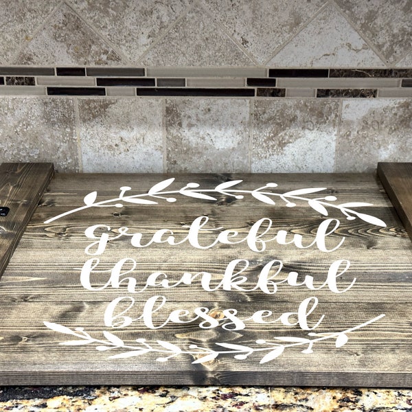 Grateful Thankful Blessed - Stove Cover - Handmade - Custom - Stove Top Cover - Noodle Board - Kitchen Décor - Christmas- Housewarming -Gift