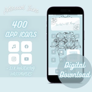 Simpatiche icone pastello minimaliste per app IOS 14 per iPhone in 2 opzioni di colore + 6 sfondi estetici per la schermata iniziale di iPhone per personalizzare il tuo dispositivo
