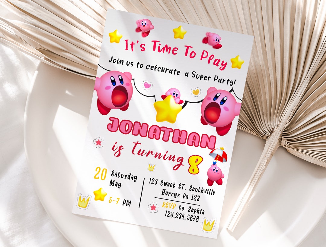 Editable Kirby Birthday Invitation Template Printable Etsy