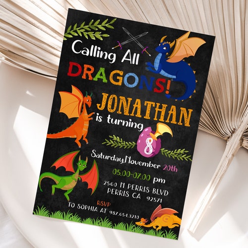Dragon Birthday Invitation EDITABLE Dragon Birthday Party - Etsy