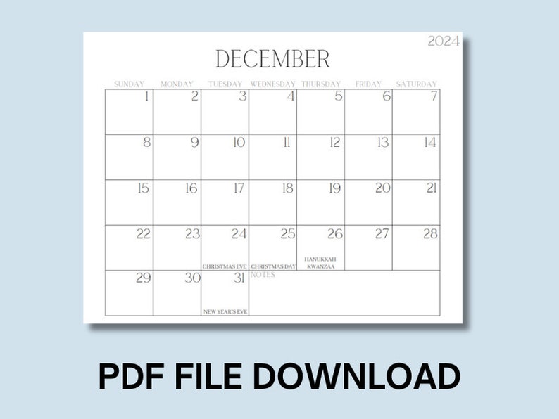 PRINTABLE 2024 CALENDAR With or Without Holidays Printable Etsy UK