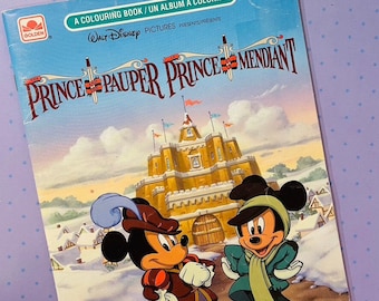 Unused! Disney Prince and the Pauper Colouring Book // Vintage 1991 Mickey Mouse Coloring Book // Retro Walt Disney 1990s