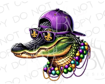 Mardi Gras Gator PNG | Mardi Gras Sublimation PNG | Alligator Sublimation png | Mardi Gras Kids Sublimation | Mardi Gras Alligator png