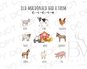 Old MacDonald PNG | Digital Download | Old McDonald Sublimation PNG | Farm Sublimation png | Barnyard sublimation | Cow png | Tractor png