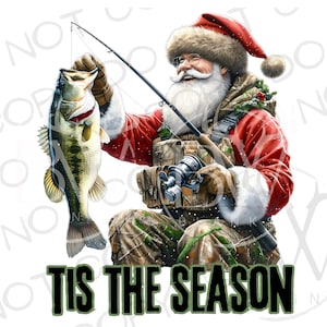 Fishing Santa PNG | Digital Download | Santa Fishing PNG | Christmas Bass Fishing PNG | Santa Sublimation | Christmas Sublimation