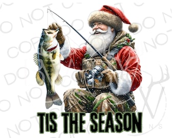 Fishing Santa PNG | Digital Download | Santa Fishing PNG | Christmas Bass Fishing PNG | Santa Sublimation | Christmas Sublimation