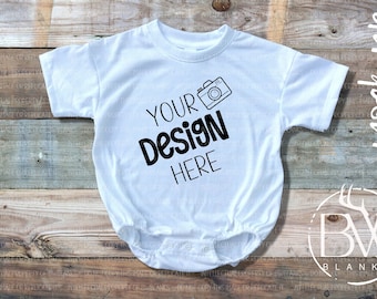 White BAGGY BUBBLE Romper Mock-Up | Digital Download | White Baby T-Shirt Mock Up | White Bubble Mockup | White Shirt Lay Flat Mock Up