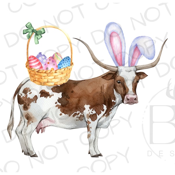 Easter Bunny Longhorn PNG | Digital Download | Longhorn Sublimation PNG | Cattle Rancher Sublimation png | Easter Sublimation PNG