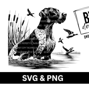 Deutscher Kurzhaar-Vorstehhund Jagdhund SVG | Digitaler Download | Ente Jagd SVG | Jagdhund Sublimation PNG | Entenjäger png | Laser Datei