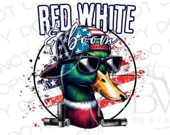 Rosso Bianco e Boom Duck PNG / Download digitale / Duck Hunting Sublimation PNG / 4 luglio Duck Hunting Sublimation png / 4 luglio png