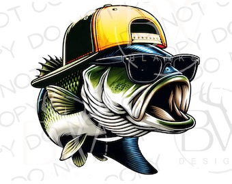 Pescado bajo PNG / Descarga digital / Sublimación de bajo de boca grande PNG / Sublimación de pesca PNG / Pesca de bajo png / Pescador png
