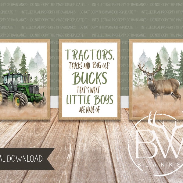 Deer Hunting Nursery Print | Hunting Nursery Art | Tractor Nursery Art Print | Hunting Wall Art | Printable Wall Art | Digital Download
