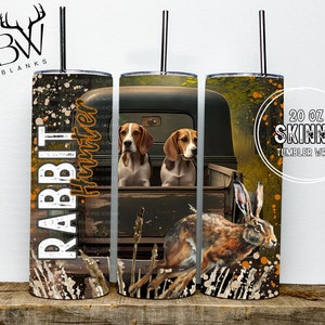 Sublimação de copo skinny Rabbit Hunter 20 onças | Download Digital | Copo De Caça PNG | Sublimação de Caça ao Coelho | Sublimação Beagle