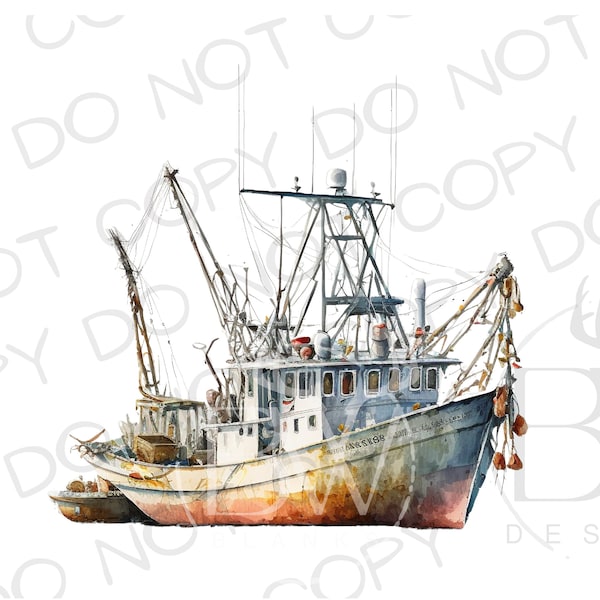 Watercolor Shrimp Boat PNG | Digital Download | Shrimping Sublimation PNG | Shrimp Sublimation PNG | Shrimp Boat Sublimation png