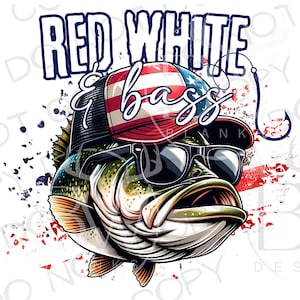 Red White & Bass PNG | Digital Download | Bass Fishing Sublimation PNG | 4th of July Bass Fishing Sublimation png | Fourth of July png