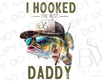 Hooked on Daddy PNG | Pobieranie cyfrowe | Sublimacja basu wielkogębowego PNG | Sublimacja wędkarska PNG | Wędkarstwo basowe png | Rybak png