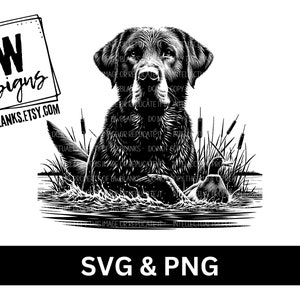 Perro de caza Labrador SVG / Descarga digital / Caza de patos SVG / Sublimación de perros de caza PNG / Cazador de patos png / Archivo láser