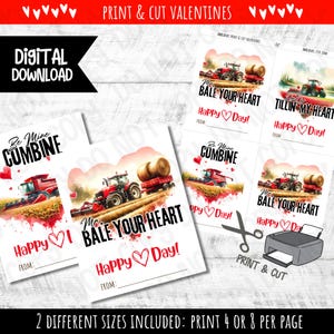 Tarjetas de San Valentín con tractores / Tarjetas de San Valentín con granjas / Tarjetas de San Valentín con cosechadoras / Tarjetas digitales para el día de San Valentín con tractores