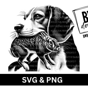 Caza de conejos SVG / Descarga digital / Cazador de conejos SVG / Sublimación de caza de conejos PNG / Conejo png / Perro de caza png / Beagle png