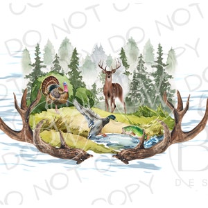 Escena de caza PNG / Descarga digital / Sublimación de caza de ciervos PNG / Sublimación de pavo png / Sublimación de caza de patos png / Pesca de lubina