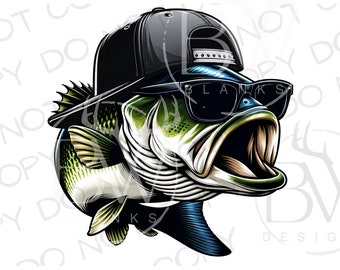 Pescado bajo PNG / Descarga digital / Sublimación de bajo de boca grande PNG / Sublimación de pesca PNG / Pesca de bajo png / Pescador png