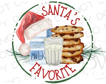 Santa's Favorite PNG | Christmas PNG | Digital Download | Milk and Cookies PNG | Christmas Milk and Cookies Sublimation | Christmas Cookie