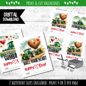 Tarjetas de San Valentín con tractores / Tarjetas de San Valentín con granjas / Tarjetas de San Valentín con cosechadoras / Tarjetas digitales para el día de San Valentín con tractores