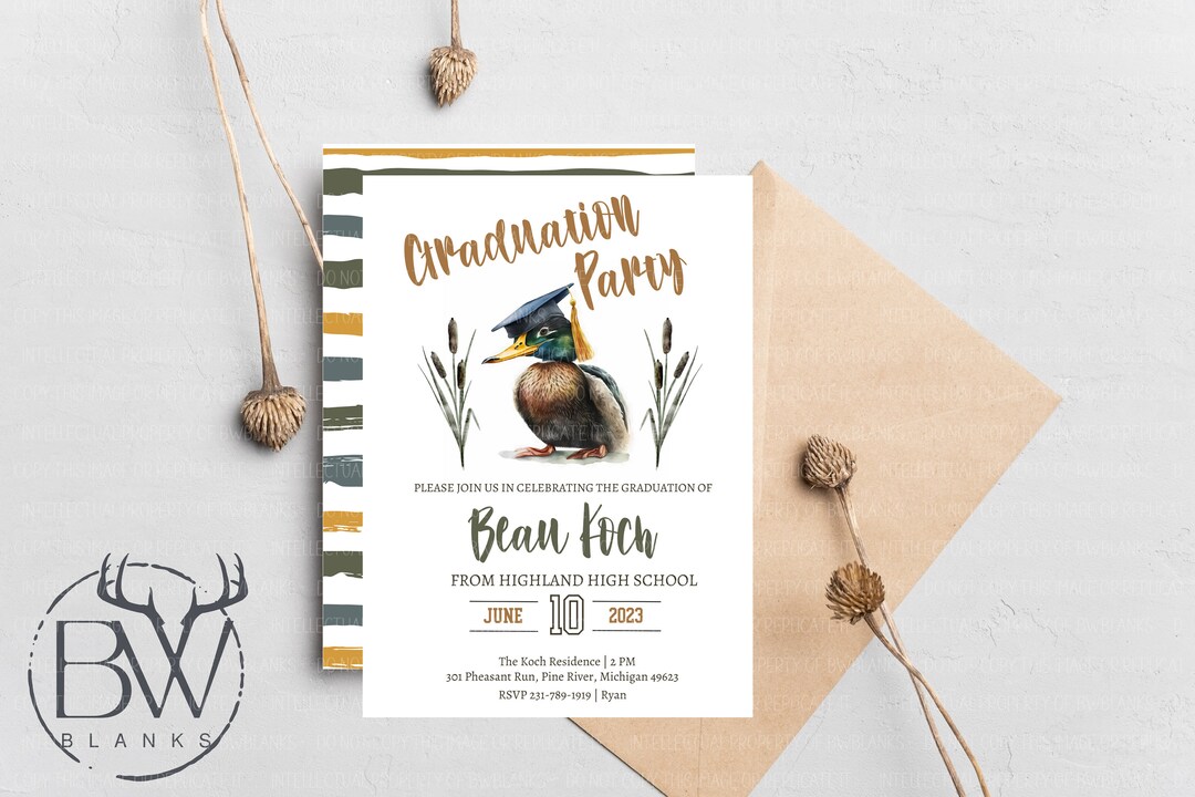 Duck Hunting Graduation Party Invitation Mallard Duck Invitation