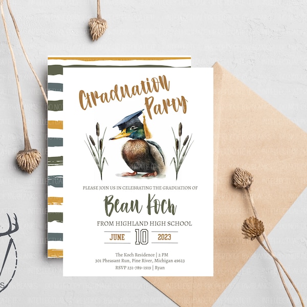 Duck Hunting Graduation Party Invitation | Mallard Duck Invitation | Hunting Graduation Invitation | Duck Hunting Printable Invitation