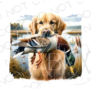 Golden Retriever Perro de caza PNG / Descarga digital / Sublimación de caza de patos PNG / Sublimación de perros de caza / Sublimación de cazador de patos png
