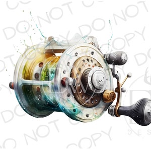 Fishing Reel PNG | Digital Download | Fishing Tackle Sublimation PNG | Fishing Sublimation PNG | Watercolor Fishing Sublimation png