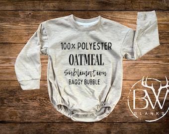 100% Polyester BAGGY BUBBLE ROMPER Long-Sleeve Shirt | Baby Rompers | Long-sleeve Bubbles | Long-sleeve Oversized Bubbles | Kids Blanks dtf