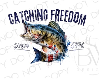 Catching Freedom PNG / Download digitale / Large Mouth Bass Sublimation PNG / Fishing Sublimation PNG / Bass Fishing png / 4 luglio png