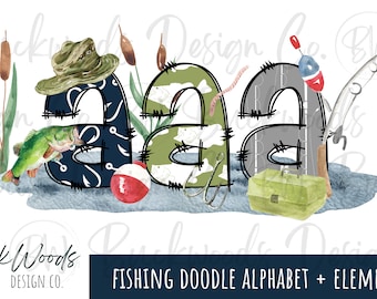 Bass Fishing Doodle Alphabet Set PNG | Digital Download | Fishing Alphabet PNG | Bass Fishing Sublimation | Fishing Alphabet png | Bass png
