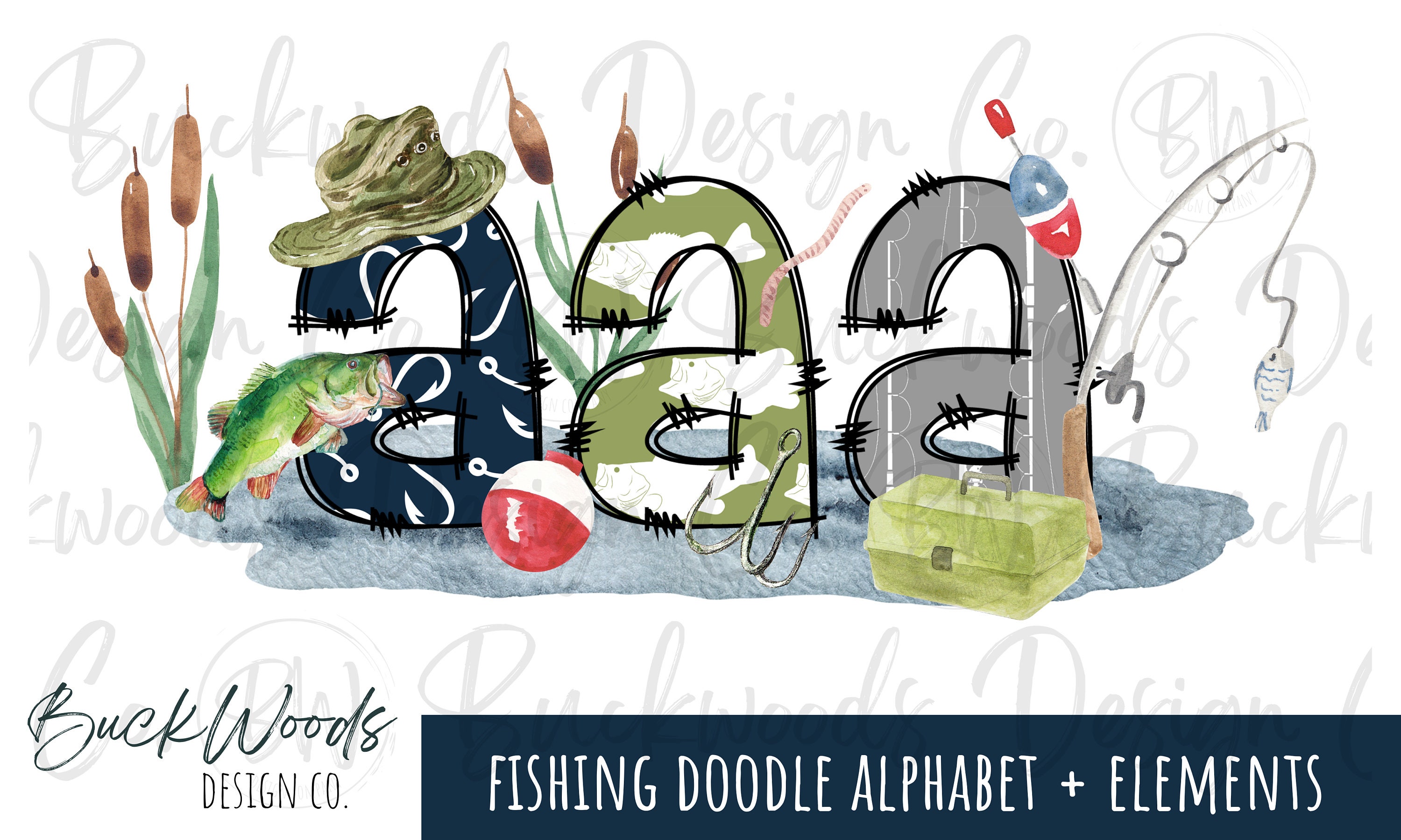 Bass Fishing Doodle Alphabet Set PNG Digital Download Etsy Australia