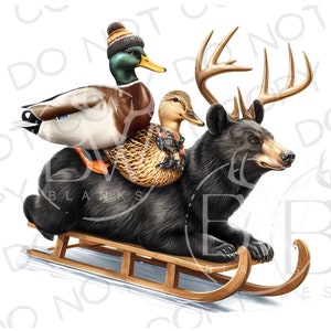 Sledding Mallard Duck PNG | Digital Download | Christmas Duck Hunting PNG | Mallard Duck Sublimation PNG | Christmas Sublimation