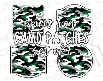 Spirit Wear Camo Patches PNG | Digital Download | Camo Sublimation PNG | Patch Sublimation png | Camo Patch png | Green and Black Camo png