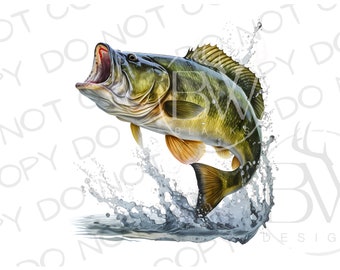 Sublimación de lubina de boca grande PNG / Descarga digital / Sublimación de pesca PNG / Pesca de lubina PNG / Sublimación de pesca de lubina png / Pescador