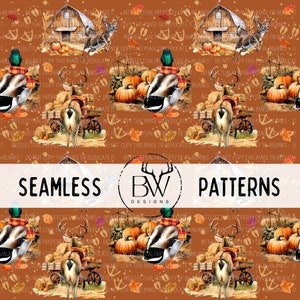Seamless Hunting Pattern | Digital Download | Deer Hunting Seamless PNG | Fall Seamless PNG| Duck Hunting Seamless Pattern | Pumpkin pattern