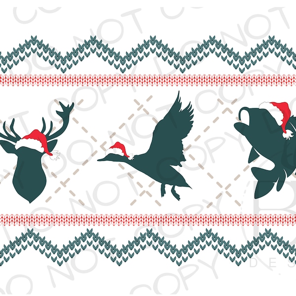 Christmas Trio Faux Smocking PNG | Digital Download | Christmas Fishing Sublimation PNG | Christmas Hunting Sublimation PNG | Faux Smocking