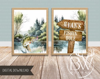Personalized Fishing Nursery Print | Fishing Art Print | Fishing Nursery Decor | Printable Wall Art | Digital Download | Bass Fishing Art