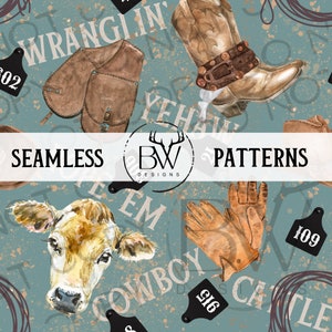 Wranglin&#39; Seamless Pattern | Digital Download | Seamless Cattle Rancher PNG | Seamless Cowboy PNG| Seamless Western Pattern | Cow png