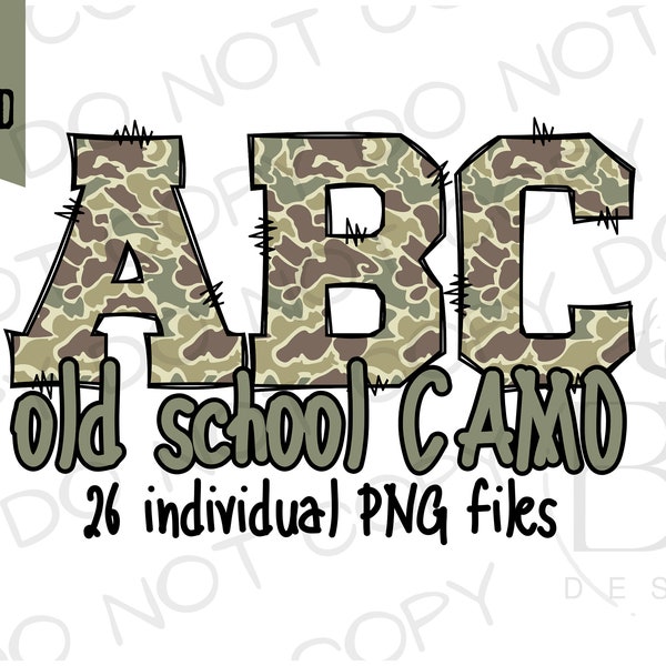 Old School Camo Doodle Alphabet Set PNG | Digitaler Download | Camo Alphabet PNG | Entenjagd Sublimation | Enten Jagd Alphabet png