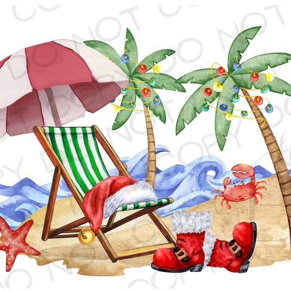 Southern Santa PNG | Beach Christmas PNG | Digital Download | Christmas Beach PNG | Beach Sublimation | Christmas Sublimation