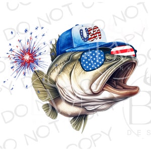 Patriotic Bass Fish PNG | Digital Download | Large Mouth Bass Sublimation PNG | Fishing Sublimation PNG | Fourth of July Bass Fish png